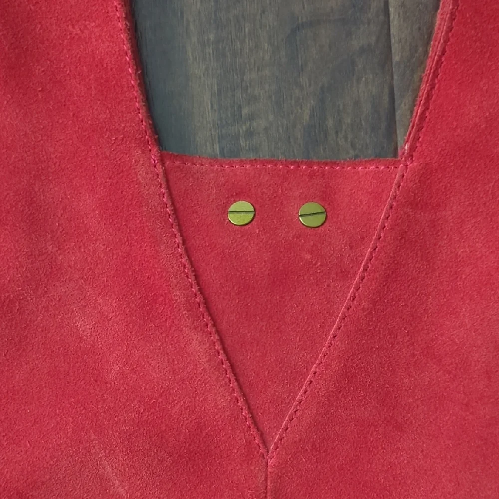 Anthropologie Red Suede with Leather Trim Details Slouchy Bag - Picture 12 of 12